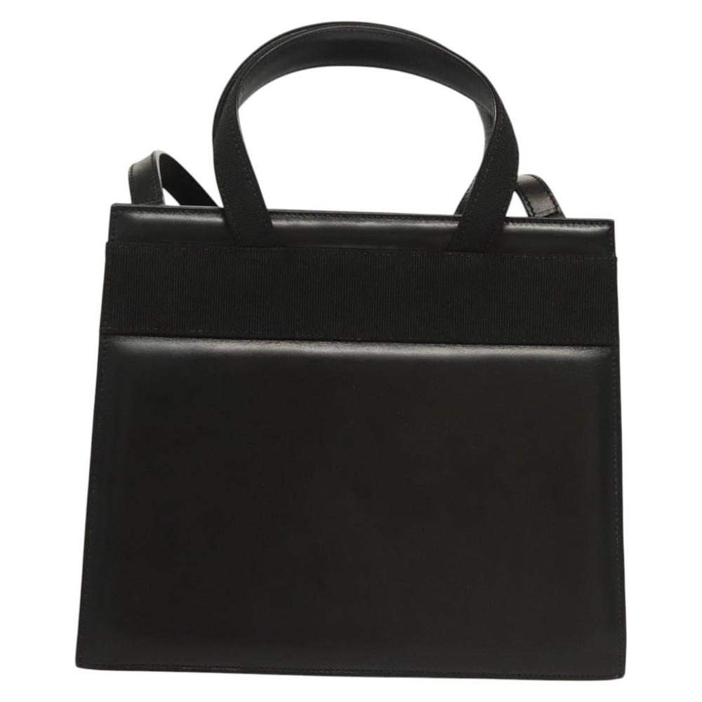 Salvatore Ferragamo Vala Hand Bag Leather 2way Black Gold Auth gh088 - Picture 2 of 16